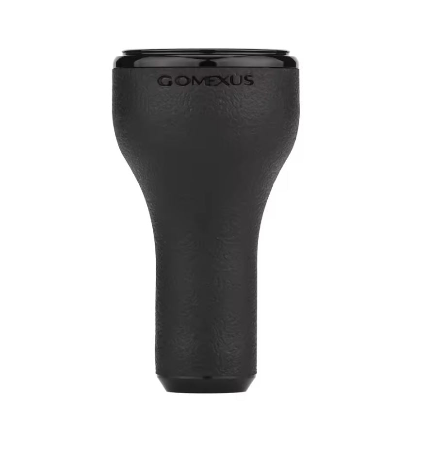 Der Gomexus 30mm TPE-L Knopf ist ein schwarzer, strukturierter, rutschfester Kurbelknauf mit einer breiten Oberseite und einer schmalen Unterseite, entwickelt fΓΌr Angelrollen-Upgrades. Abgebildet vor einem schlichten weiΓen Hintergrund.