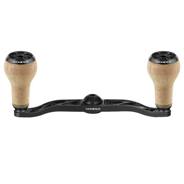 Der Gomexus Crank 100-mm-Griff verfügt über 27-mm-Korkknöpfe (7 x 4 mm) für einfachen Halt und Kontrolle, ein leichtes, ausgeschnittenes Aluminiumdesign und das Gomexus-Branding auf den Knöpfen und dem Mittelteil.