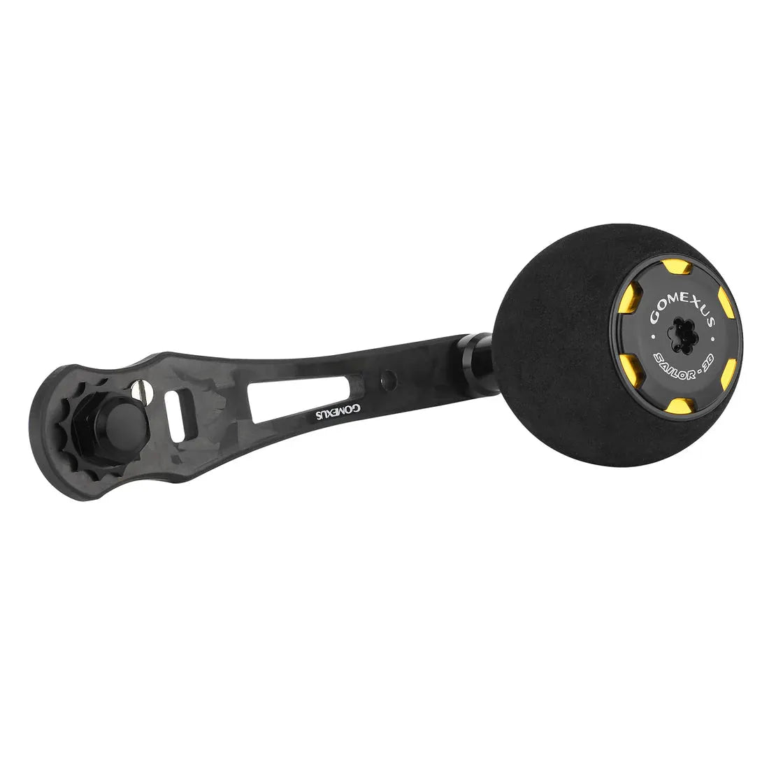 Der Gomexus Forged Carbon Handle 65β75 mm mit EVA Power Knob in Schwarz mit gelben Akzenten verfΓΌgt ΓΌber ein verstellbares LΓ€ngendesign und ist perfekt fΓΌr Salzwasserrollen.