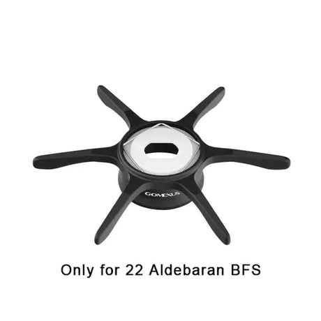 Der schwarze Gomexus Sternbremse 60 mm Griff für Shimano, abgebildet auf weißem Hintergrund, passt für 22 Aldebaran BFS und 21 Calcutta Conquest 100-101. Der Text darunter besagt: Nur für 22 Aldebaran BFS.