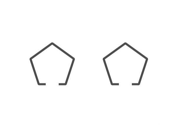 Zwei schwarze Fünfeck-Umrisse mit offenen Unterseiten auf weißem Hintergrund spiegeln das universell einsetzbare Design des Hedgehog Studio Kugellager Stoppers wider – ideal für verschiedene Anwendungen wie Angelrollen-Wartung und Lagerlösungen.