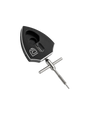 Der RL-TNG Spool Bearing Pin Remover mit Kreuzschlüssel von RL-Angelrollentuning ist ein schwarzes Metallwerkzeug mit Logo und T-Griff, ideal für Angelrollen Tuning und Baitcaster Reparatur, gezeigt vor schwarzem Hintergrund.