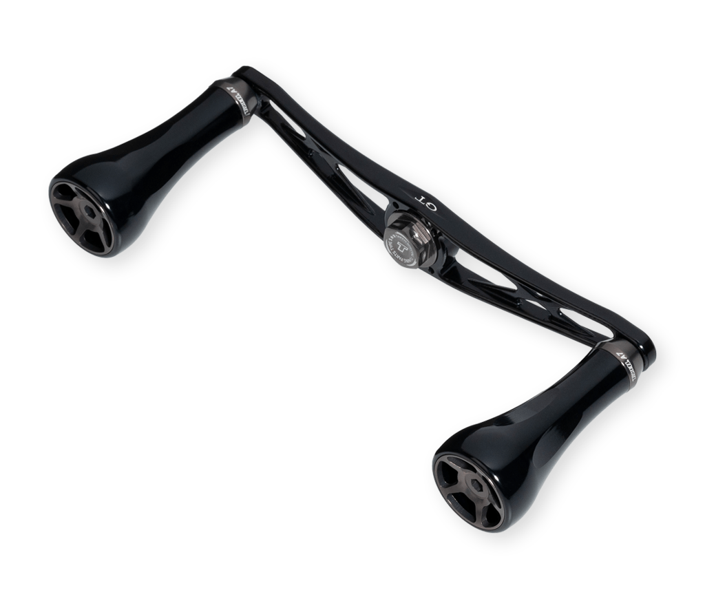 Der Taken GT106 Handle in Schwarz, aus Duraluminium mit A7 Knobs, ist ein Power Handle für Shimano & Daiwa Baitcasterrollen - perfekt zum Aufrüsten deiner Angelrolle.