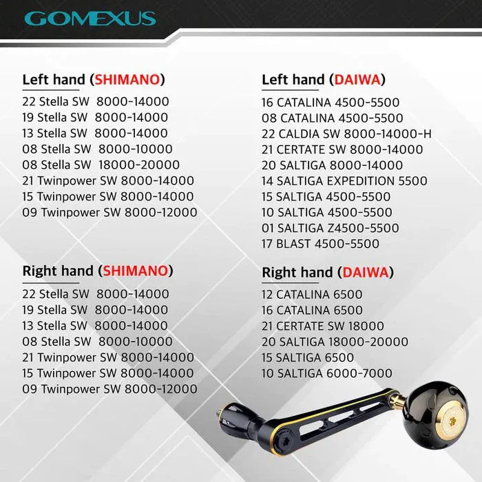 RL - Angelrollentuning - Gomexus Spinning Power Handle 90 mm mit 45mm | 50mm Titan Knob | Shimano - Kurbel Stationärrolle - Gold - 45mm Knob -