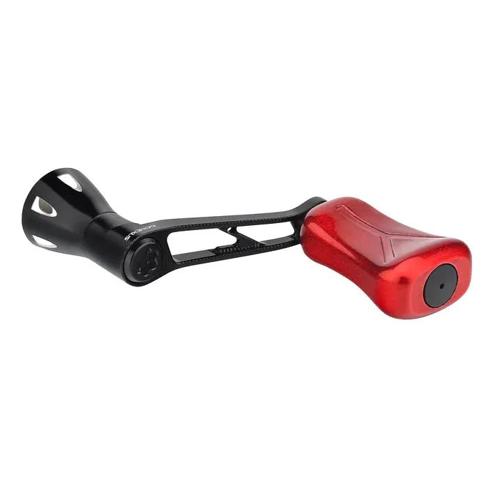 Der 35-mm-Griff Gomexus Super Duralumin verfügt über einen schwarzen Metallarm und einen roten, 21 mm großen ergonomischen Verbundknopf, der isoliert auf weißem Hintergrund dargestellt ist.