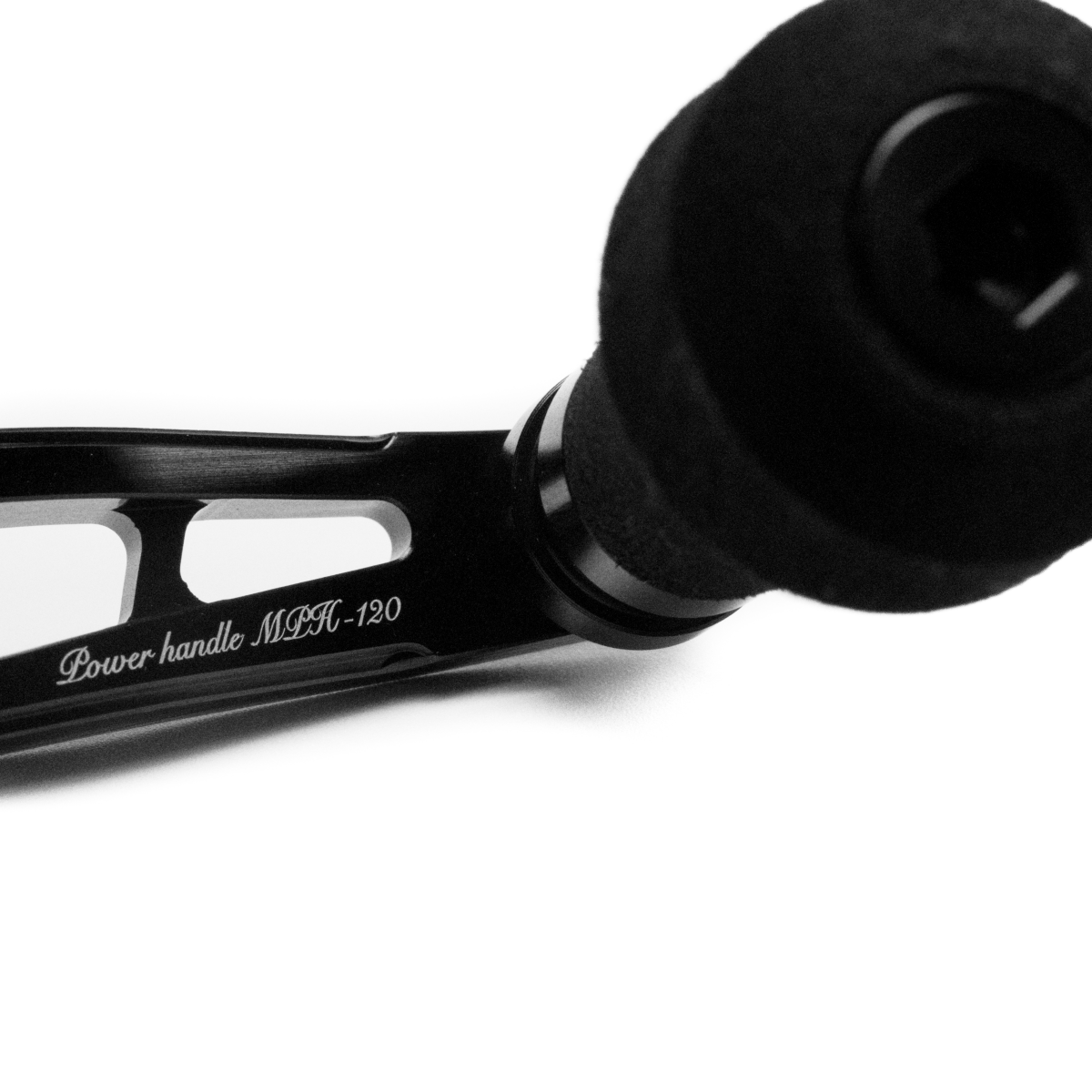 RL - Angelrollentuning - Maktub Power Handle 120 mm aus super Duraluminium mit 26 mm EVA Knobs für Shimano & Daiwa Baitcaster - 7x4 mm -