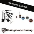 Abgebildet ist das Ready to Go Wartungskit von RL-Angelrollentuning mit Werkzeug, Schmiermittel und drei Fettbehältern – perfekt für die Wartung Ihrer Baitcaster-Rolle.
