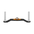 Der Gomexus Kurbelgriff 85 mm Carbon ohne Knöpfe (7 x 4 mm), eine schwarz-orange Metallhalterung mit zwei vertikalen silbernen Stangen und einer zentralen erhabenen Kuppel, passt auf Shimano-Rollen und Gomexus-Kurbelgriffe; Vorderansicht auf Weiß dargestellt.