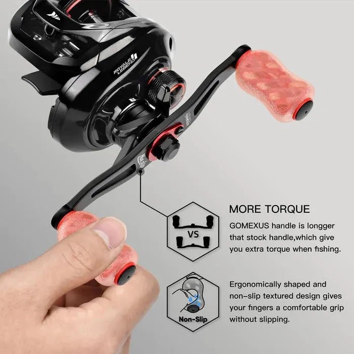 RL - Angelrollentuning - Gomexus Baitcasting Aluminium 100mm Handle mit 20mm Finesse Touch Knobs (8x5mm) - Handle - Rot - 100 mm -