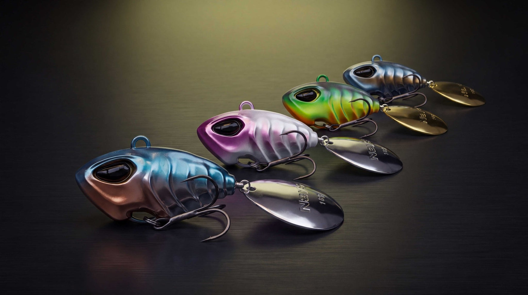 Jig Spinner und Tailspinner bei RL-Angelrollentuning, BLD RNNR LF in fünf Gewichten