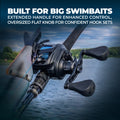 Gomexus Power Handle mit Flat Knobs an der Baitcaster, gebaut für große Swimbaits