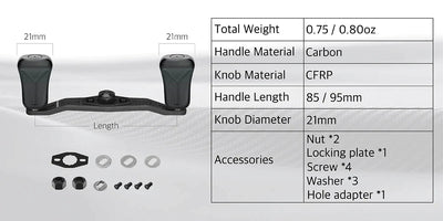 Gomexus Crank 95mm Carbon Handle mit 20mm Finesse Touch Knobs (8x5mm)