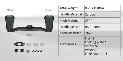 Gomexus 85|95mm Carbon Handle mit 21mm Composite Knobs (8x5mm)