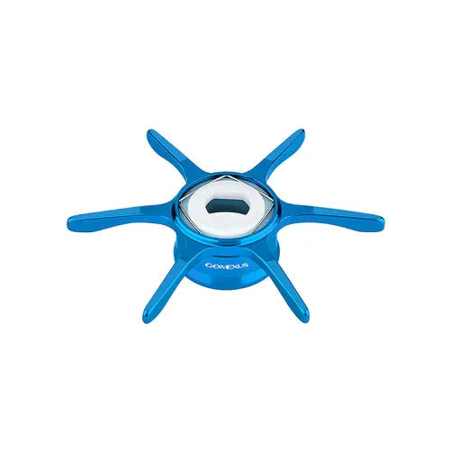 Ein blauer Gomexus Sternbremse 60 mm | Shimano Stativständer aus Metall mit einem silbernen Zentrum und 