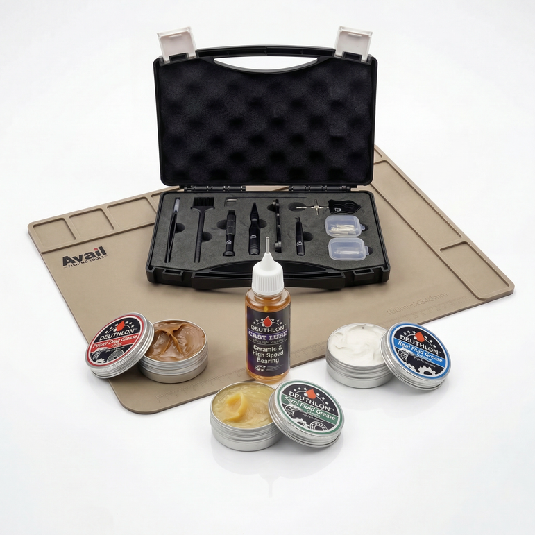 Angelrollen Wartungskit Pro Bundle mit Werkzeug Öl & Wartungsmatte – Profi Setup