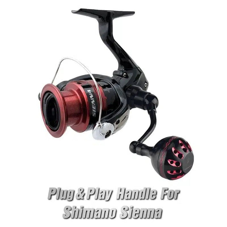 RL - Angelrollentuning - Gomexus Aluminium Handle 57 mm mit 35 mm Power Knob für Shimano Spinnrollen | Lock - Type Kurbelarm Upgrade - Rot - 