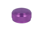 Eine kleine, runde, metallische Lila Avail Aluminum Spool Tension Knob Cap mit einer geriffelten Kante für Grip, kompatibel mit 19 SLX MGL, 20 SLX DC und 21 SLX BFS Shimano Rollen, dargestellt auf einem schlichten weißen Hintergrund.