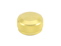 Die goldene Avail Aluminum Spool Tension Knob Cap für 19 SLX MGL, 20 SLX DC und 21 SLX BFS Rollen ist auf weißem Hintergrund abgebildet und weist ein rundes Metalldesign mit geripptem Rand auf.