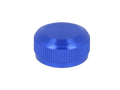 Eine blaue, runde Avail 19 SLX MGL | 20 SLX DC | 21 SLX BFS Aluminium Spool Tension Knob Cap mit strukturiertem Griff, abgebildet auf einem schlichten weißen Hintergrund.