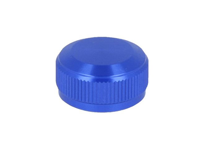 Eine blaue, runde Avail 19 SLX MGL | 20 SLX DC | 21 SLX BFS Aluminium Spool Tension Knob Cap mit strukturiertem Griff, abgebildet auf einem schlichten weißen Hintergrund.