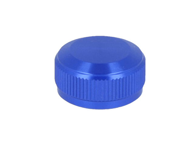 Eine blaue, runde Avail 19 SLX MGL | 20 SLX DC | 21 SLX BFS Aluminium Spool Tension Knob Cap mit strukturiertem Griff, abgebildet auf einem schlichten weißen Hintergrund.