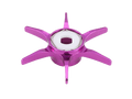 Eine metallische, sechsspeichige, lila Avail Hexagonal Sternbremse für Shimano mit einem weißen sechseckigen Zentrum; dieses maschinell bearbeitete Teil wird in mechanischen oder Automobilanwendungen verwendet.