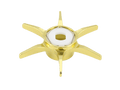 Die Avail Hexagonal Sternbremse für Shimano von Avail ist ein goldenes Bauteil mit fünf flachen Speichen und einer weißen sechseckigen Sternbremsöffnung in der Mitte, abgebildet auf weißem Hintergrund.