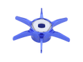 Die metallisch blaue Avail Hexagonal Sternbremse für Shimano von Avail steht auf weißem Hintergrund und zeigt sechs Speichen und eine sechseckige Öffnung in der Mitte.