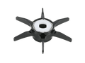 Die Avail Hexagonal Sternbremse für Shimano von Avail ist ein schwarzes Objekt mit sechs gleichmäßig verteilten Armen und einem weißen sechseckigen Zentrum, das vor einem schlichten weißen Hintergrund gezeigt wird.