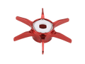 Eine rote, sechsspeichige Avail Hexagonal Sternbremse für Shimano, mit einem weißen sechseckigen Zentrum, von oben gesehen vor einem schlichten weißen Hintergrund.