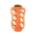 Der Gomexus 20 mm Finesse Touch Knob TPE von Gomexus ist ein strukturierter, durchscheinender orangefarbener Behälter mit Spiraldesign und olivgrüner Kappe, inspiriert vom Kurbelknauf einer Angelrolle, dargestellt auf weißem Hintergrund.