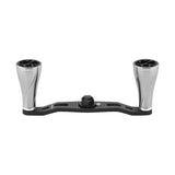 Ein Gomexus 95mm Carbon Handle mit A20P Knobs in Silber ist vor weißem Hintergrund zu sehen. Der Markenname Gomexus steht auf beiden Knöpfen.