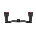Der Gomexus 95mm Carbon Handle mit P20 Knobs von Gomexus verfügt über rote P20 Knobs auf einer schwarzen Metallplatte mit einem zentralen Befestigungspunkt.
