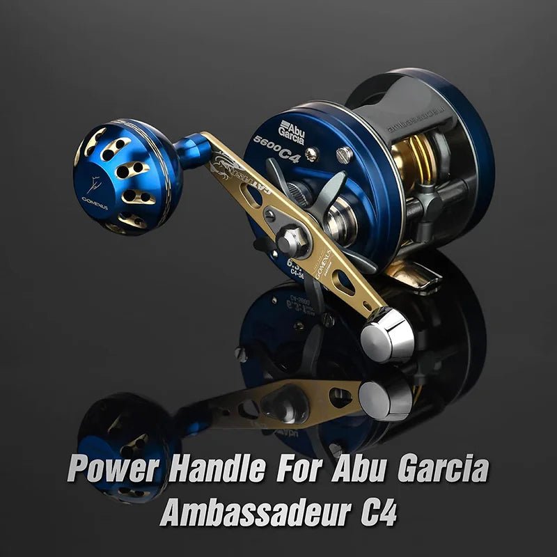 RL - Angelrollentuning - Gomexus Catfish Power Handle Abu Garcia | Ideal für Wels angeln - Blau | Gold - 