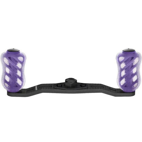 Eine Gomexus-Kurbel 95 mm | 85 mm Carbon-Griff mit zwei 20 mm Finesse Touch-Knöpfen (8 x 5 mm), befestigt an einem zentralen Montagebügel, ist auf weißem Hintergrund abgebildet.