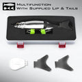 Der Gomexus Cyberbait 240 von Gomexus ist ein segmentierter Swimbait-Köder mit zwei Drillingen, präsentiert in einer schwarzen Schaumstoffhülle mit roten Verschlüssen. CNC-gefräst, besteht er aus drei austauschbaren Teilen: einer weißen Lippe und zwei schwarzen Schwänzen. Multifunktional mit mitgelieferter Lippe und Schwänzen.