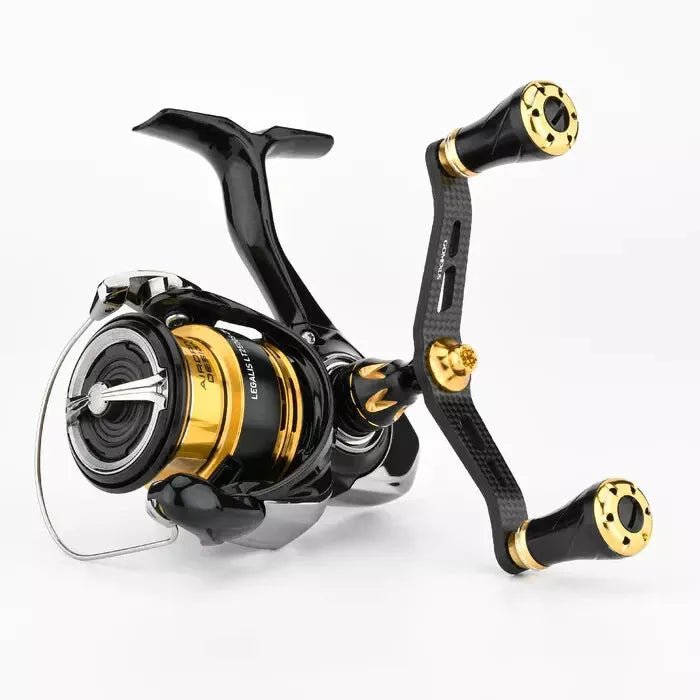 RL - Angelrollentuning - Gomexus Double Carbon Handle 98mm mit CNC20 Knobs | Daiwa | 23 Regalis - 