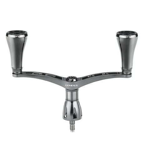 Der Gomexus Doppelgriff 98-82 mm mit T20-Knöpfen für Shimano mit zwei ergonomischen Griffen und einer robusten Basis aus 7075-Aluminium ist auf weißem Hintergrund abgebildet.