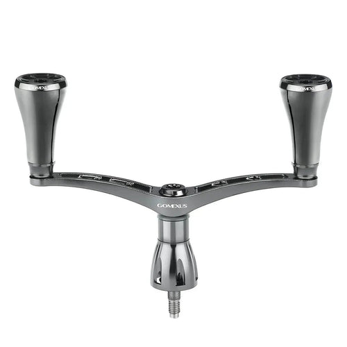 Der Gomexus Doppelgriff 98-82 mm mit T20-Knöpfen für Shimano mit zwei ergonomischen Griffen und einer robusten Basis aus 7075-Aluminium ist auf weißem Hintergrund abgebildet.