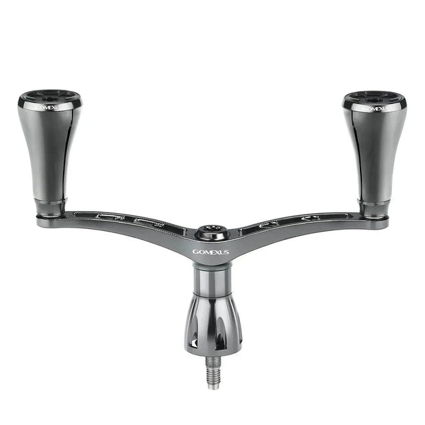 Der Gomexus Doppelgriff 98-82 mm mit T20-Knöpfen für Shimano mit zwei ergonomischen Griffen und einer robusten Basis aus 7075-Aluminium ist auf weißem Hintergrund abgebildet.