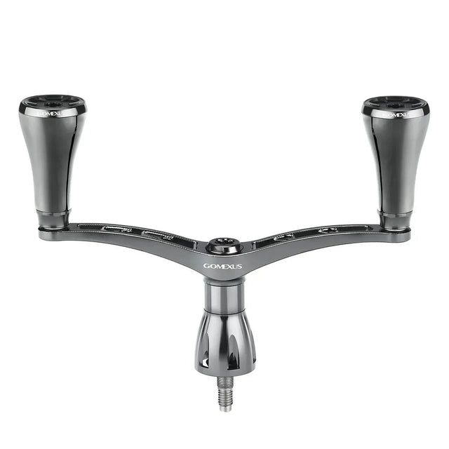 Der Gomexus Doppelgriff 98-82 mm mit T20-Knöpfen für Shimano mit zwei ergonomischen Griffen und einer robusten Basis aus 7075-Aluminium ist auf weißem Hintergrund abgebildet.