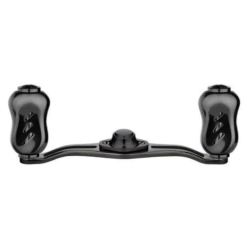 Der Gomexus Kage Titanium Handle mit 22 mm Titanium Knobs (8x5mm) von Gomexus verfügt über zwei ergonomische Titanium Knobs und eine zentrale Befestigung, ideal für ultraleichtes Angelzubehör, präsentiert auf einem schlichten weißen Hintergrund.