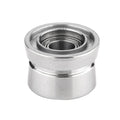 Ein Gomexus Schnurlaufröllchen für Shimano SW Angelrollen, ein zylindrisches Teil aus Edelstahl mit hohler Mitte und geriffeltem Design von Gomexus, ist vor einem weißen Hintergrund abgebildet.
