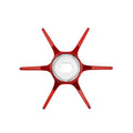 Draufsicht auf die Gomexus Sternbremse 60 mm | Shimano, ein rotes, sechsarmiges Kunststoffzubehör mit einem transparenten sechseckigen Zentrum von Gomexus, dargestellt vor einem weißen Hintergrund.