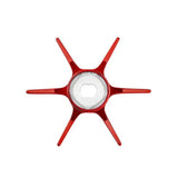 Draufsicht auf die Gomexus Sternbremse 60 mm | Shimano, ein rotes, sechsarmiges Kunststoffzubehör mit einem transparenten sechseckigen Zentrum von Gomexus, dargestellt vor einem weißen Hintergrund.