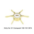 Ein goldenes Gomexus Sternbremse 60 mm Angelrollengriffteil für Shimano 22 Aldebaran BFS und 21 Calcutta Conquest 100-101 wird auf einem weißen Hintergrund dargestellt.