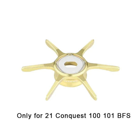 Ein goldenes Gomexus Sternbremse 60 mm Angelrollengriffteil für Shimano 22 Aldebaran BFS und 21 Calcutta Conquest 100-101 wird auf einem weißen Hintergrund dargestellt.