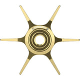 Die Gomexus Sternbremse Aluminium 64 mm für Abu Garcia ist ein goldenes, sechsspeichiges, sternförmiges Upgrade-Teil mit einem zentralen Loch und der Gravur „Gomexus“, von oben auf weißem Hintergrund dargestellt.