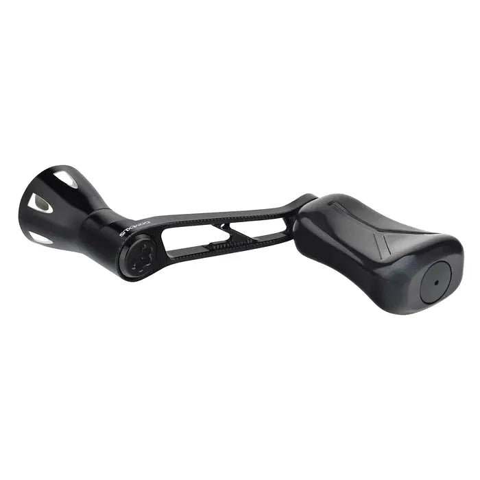 Der 35-mm-Griff Gomexus Super Duralumin mit einem 21-mm-Verbundknauf von Gomexus verfügt über ein ergonomisches, strukturiertes Design und eine hohle, belüftete Verlängerung, abgebildet vor einem weißen Hintergrund.