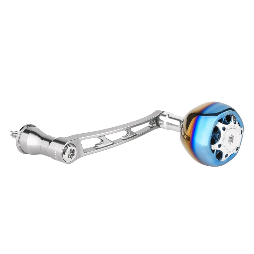 RL - Angelrollentuning - Gomexus Super - Duraluminium - Kurbel 70 mm mit 38 mm Titan Galaxy Knob für Stationärrollen - Handle - Silber - 70 mm - Daiwa
